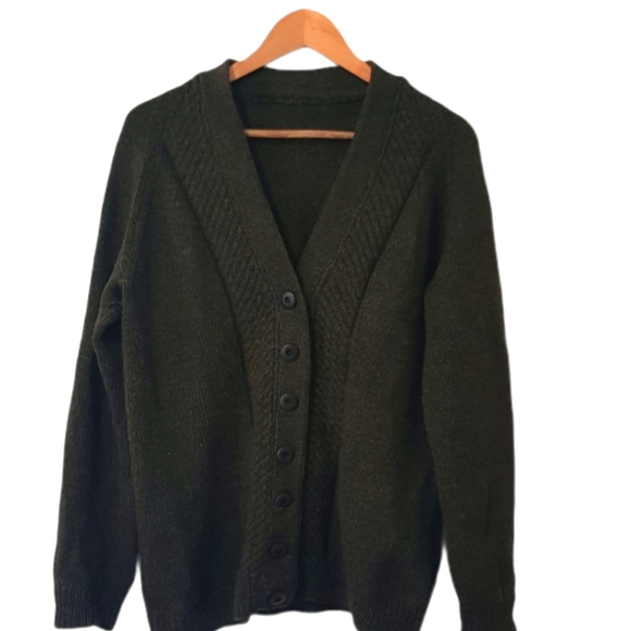 Sweaters - Hand made khaki brown knitted wool cardigan Large